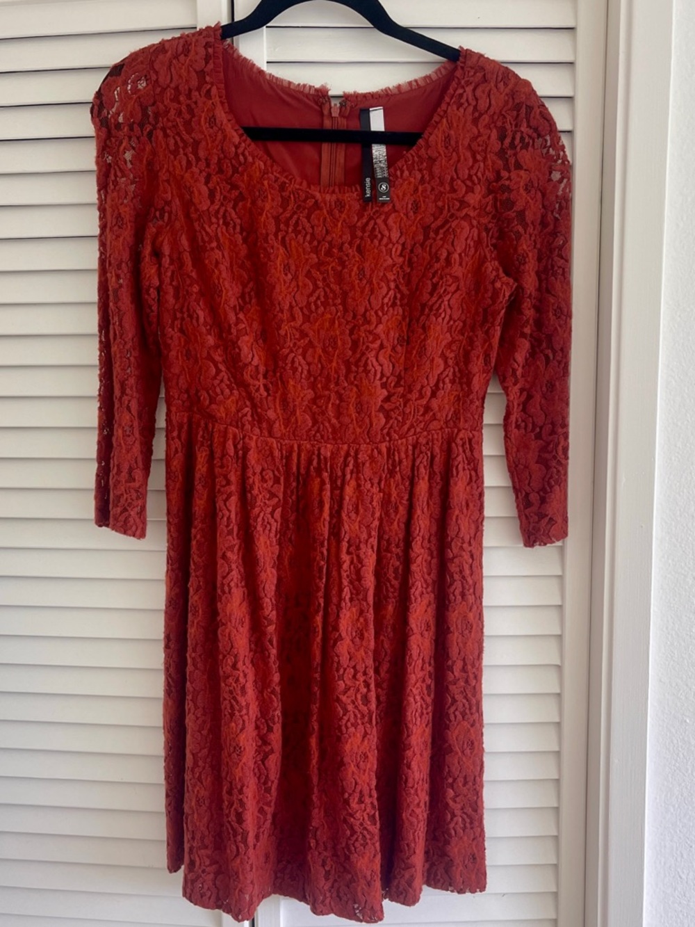 Kensie Lace Fit & Flare Dress - Rust Red